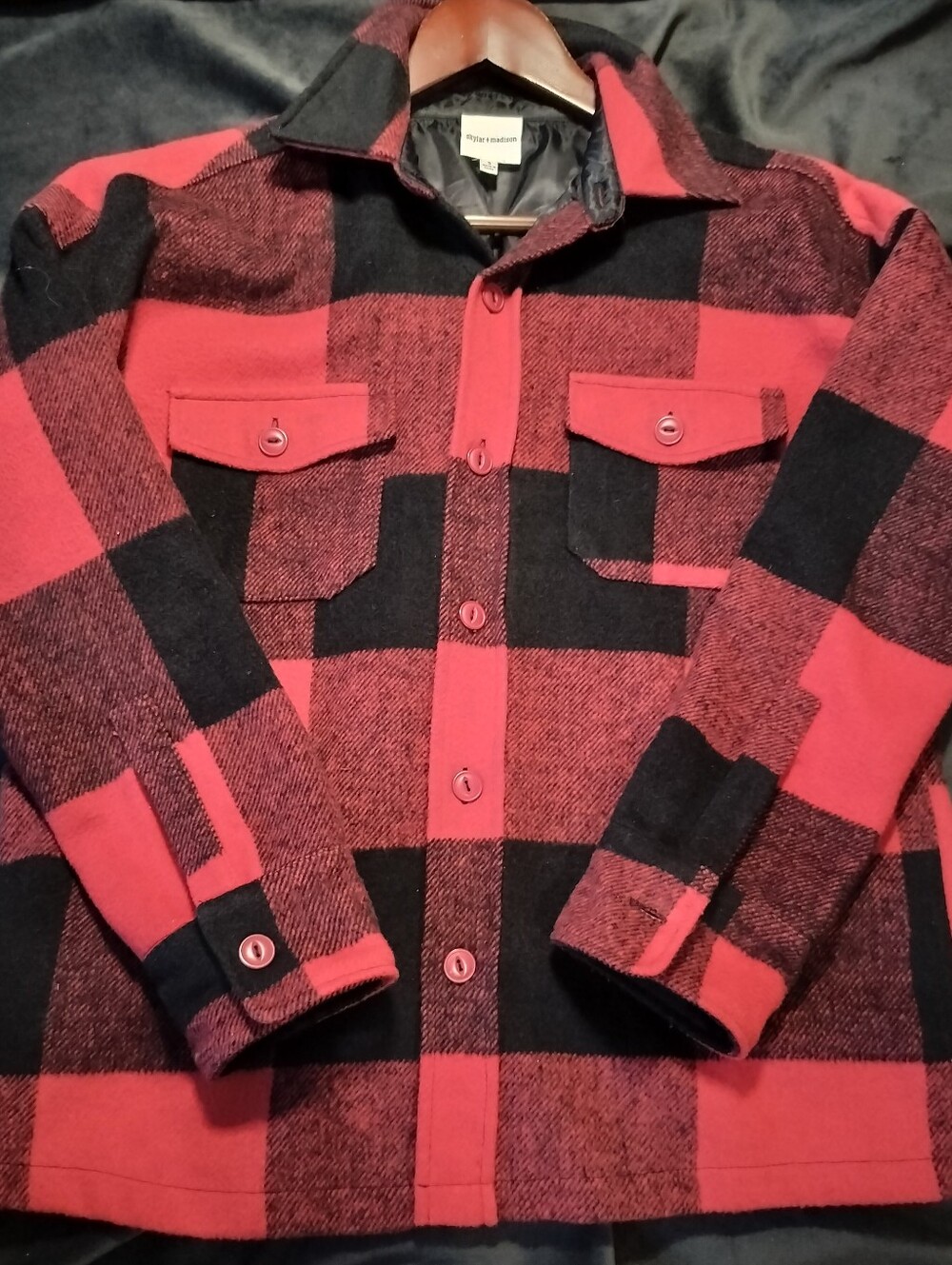 NEW Skylar + Madison Wool-Blend Buffalo Check Jacket Red & Black Plaid - Small
